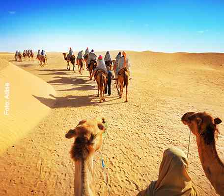 Tourist beim Kamelreiten in der Sahara